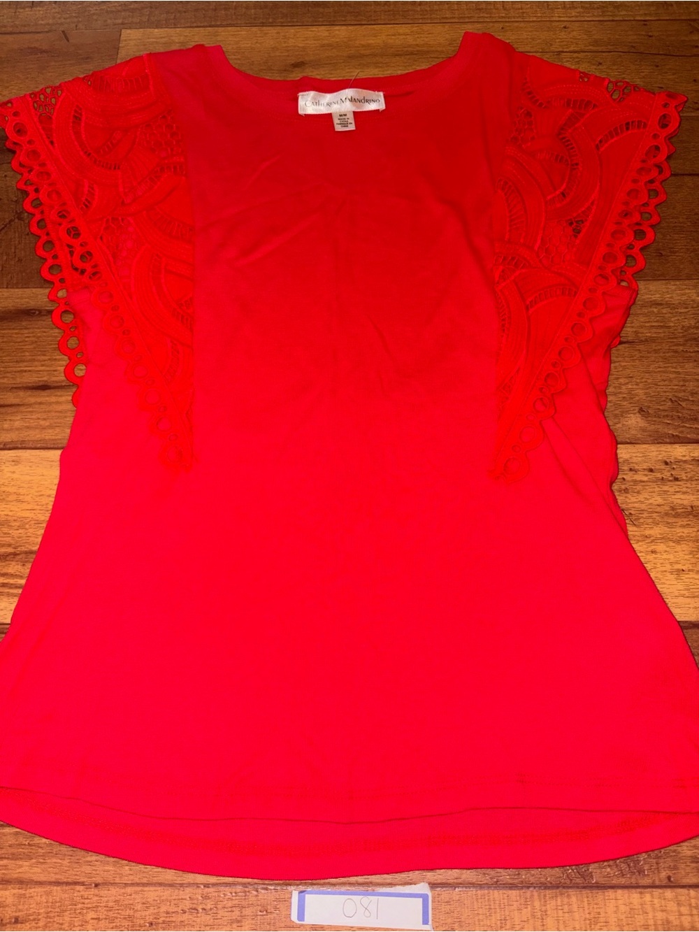 Catherine Malandrino Red Crochet Lace Flutter Sleeve Top